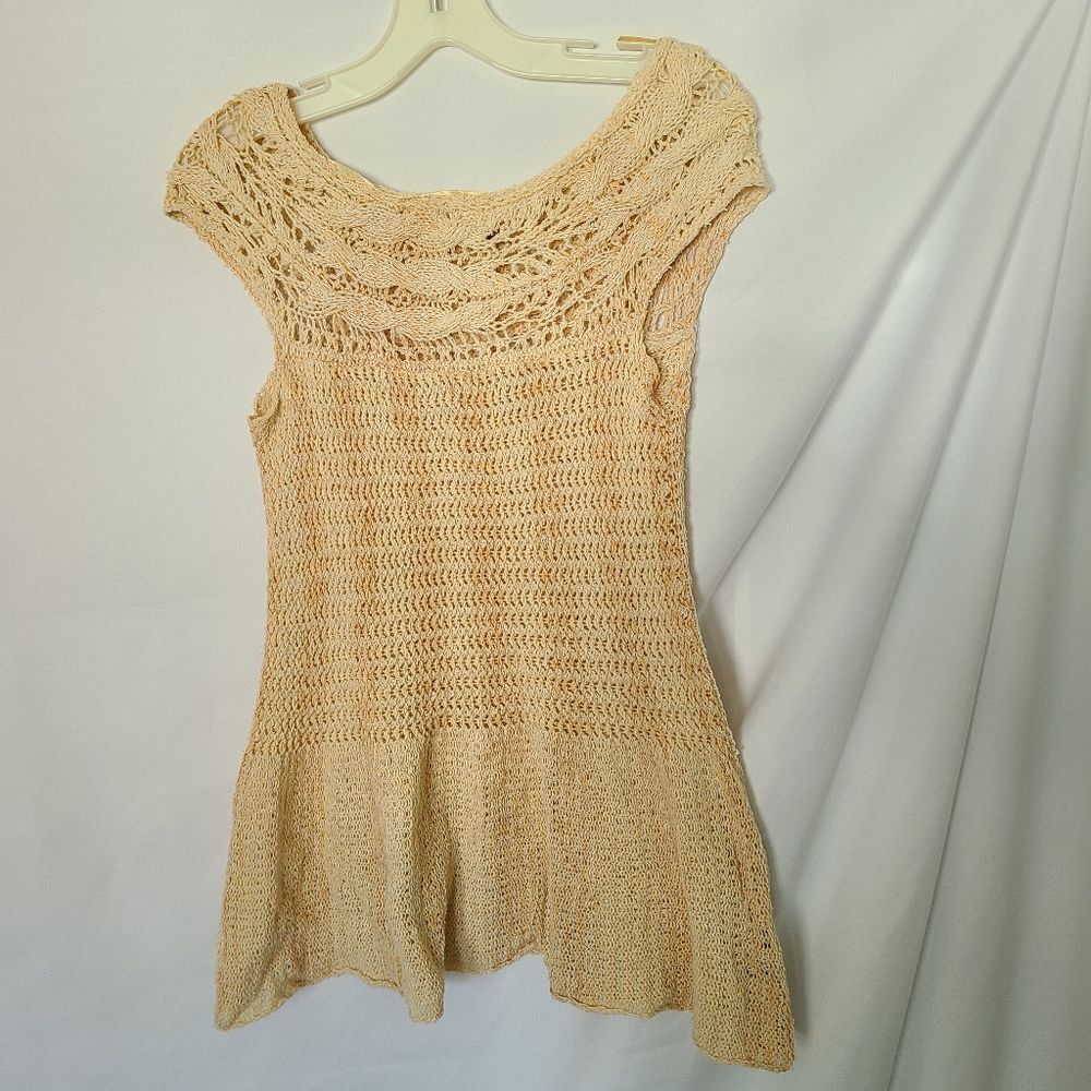 Free People Open Knit Crocheted Tunic Top‎ Size small